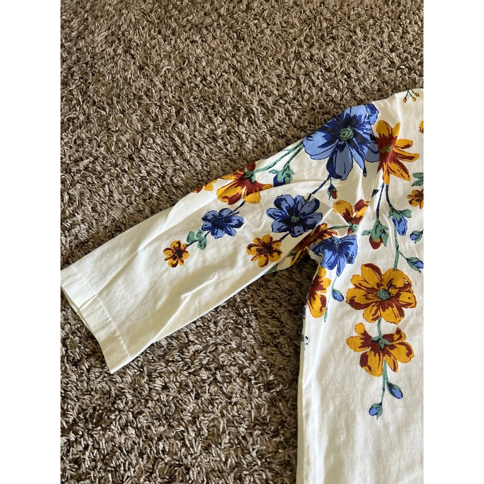 Vintage Blair Women's Cream Blue Yellow flowers Quarter Sleeve Top Size‎ Large - Image 4