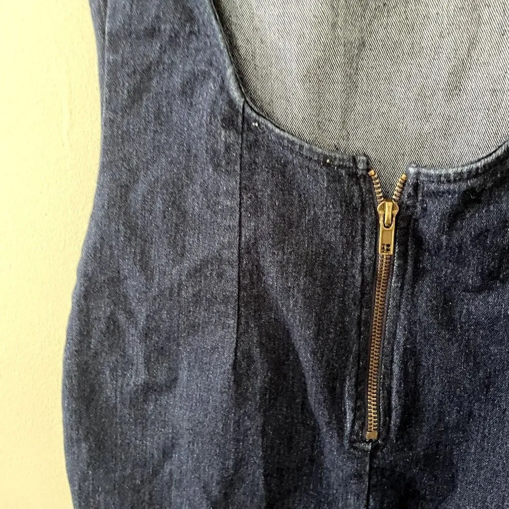 by the way. dark denim backless minidress mini skirt casual zip up summer dress - Image 3