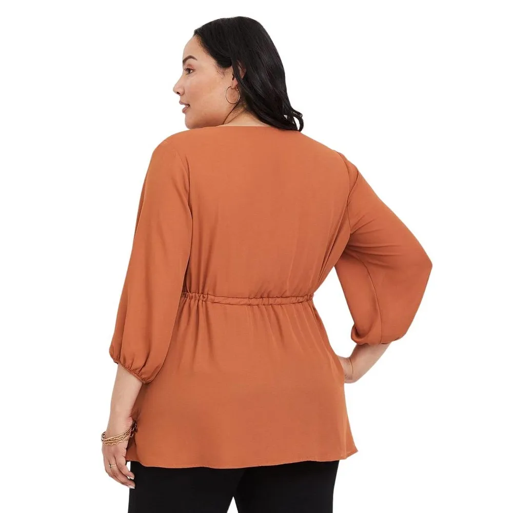 TORRID | Plus Sz 1 | Dusty Orange Surplice Neck 3/4 Sleeve Tie Waist Long Blouse - Image 2