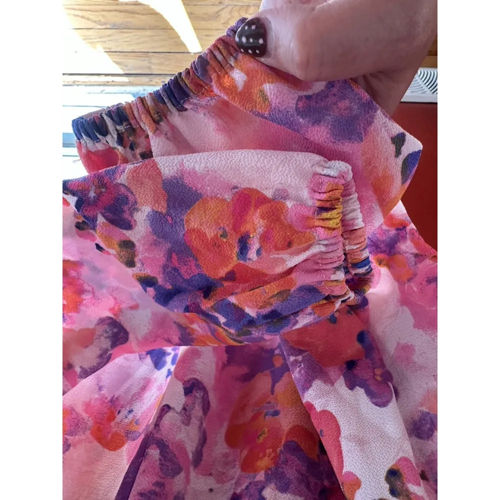 Adyson Parker Womans Plus Size1X Floral Watercolor Blouse Tie Neck Spring NEW - Image 4