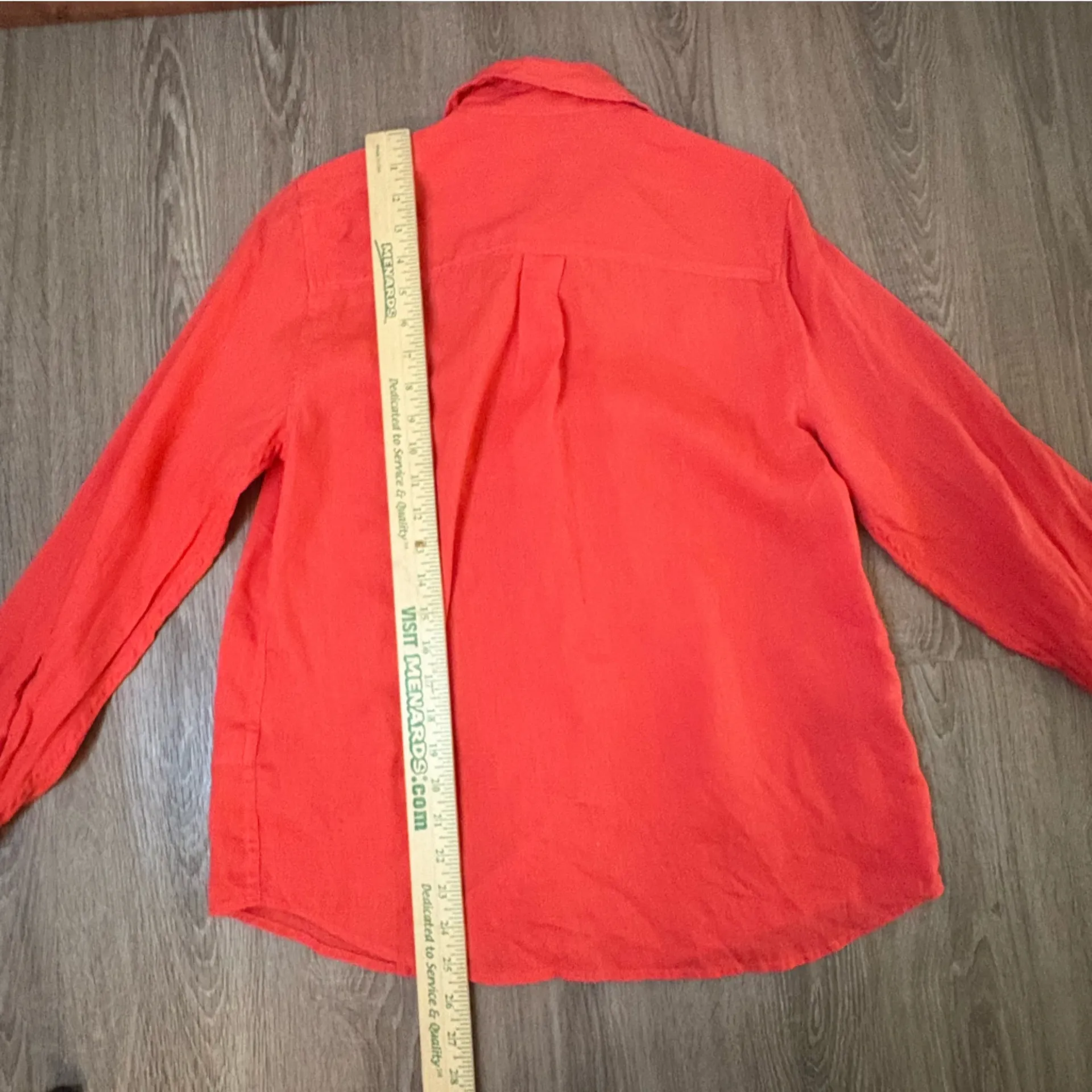 Apple Red Pure Linen Button Up Shirt Long Sleeve 100% Linen Size 10 Classic Prep - Image 5