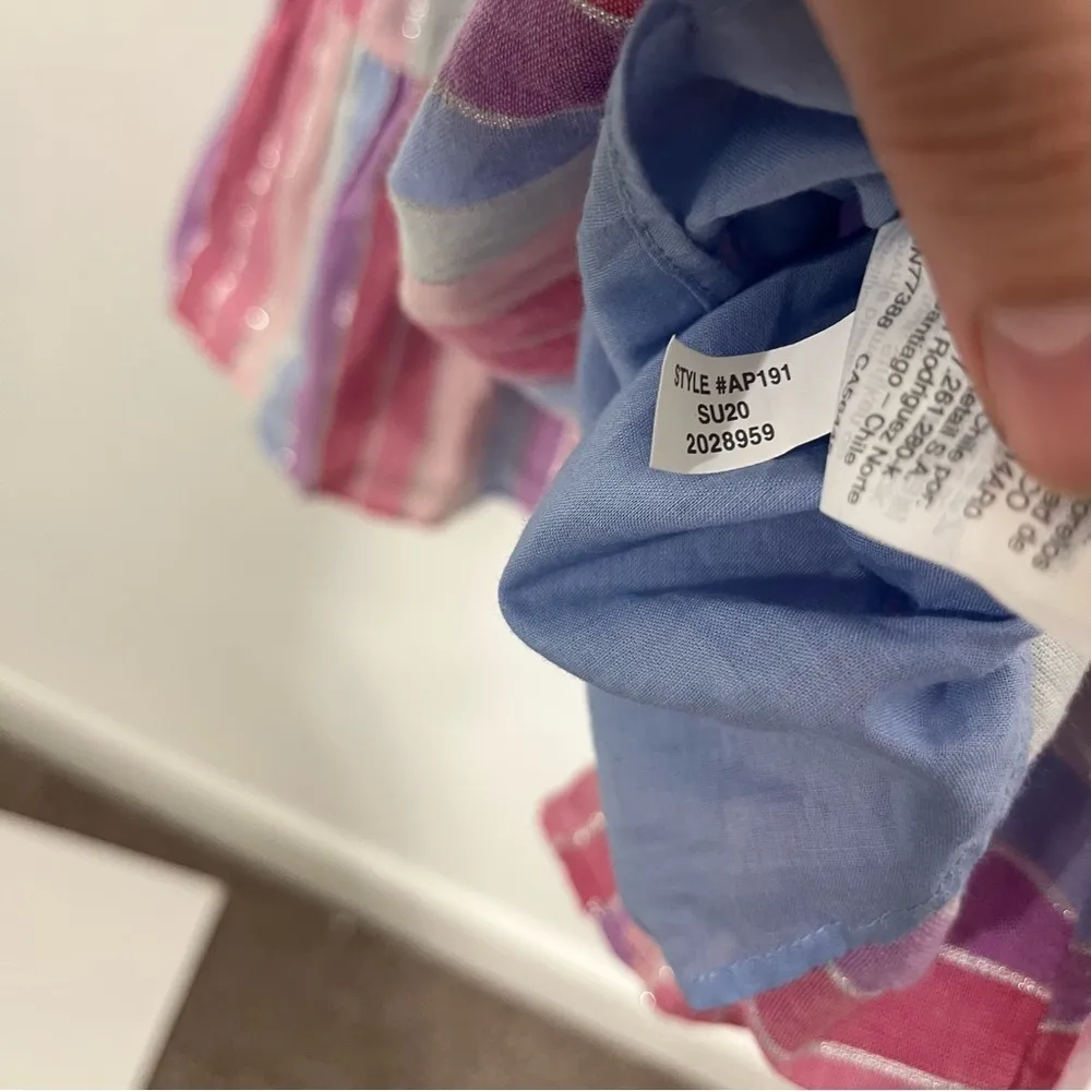 J. Crew Belted Metallic Stripe Tiered Mini Dress Medium Petite Pink Purple Blue - Image 8