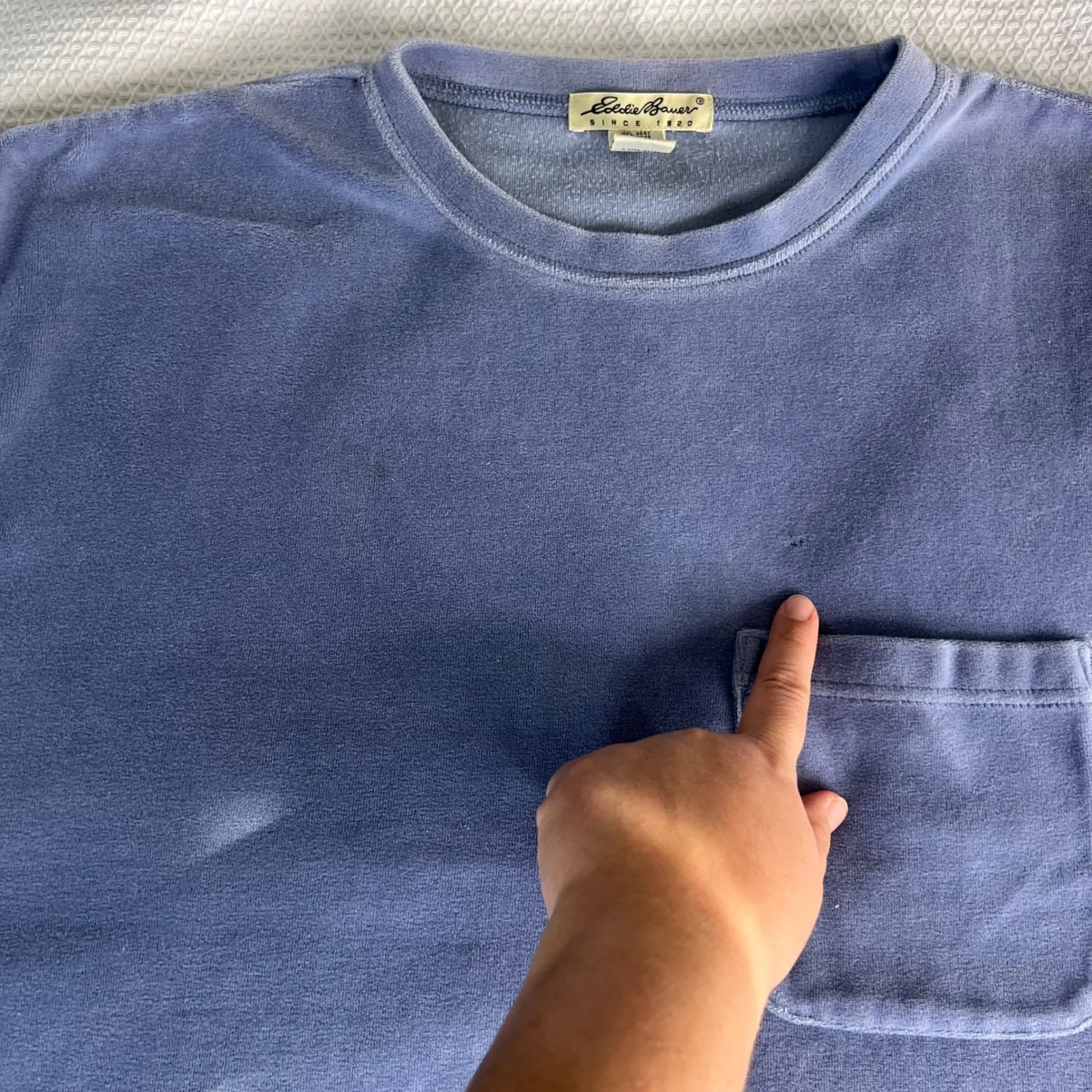 Eddie Bauer Womens Long Sleeve Crew Neck Pocket Tee Shirt XXL Blue Velour Top - Image 7