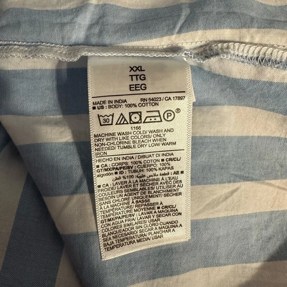 Old Navy Blue White Stripe Button Down Cropped Shirt size XXL Long Sleeve NWT - Image 12