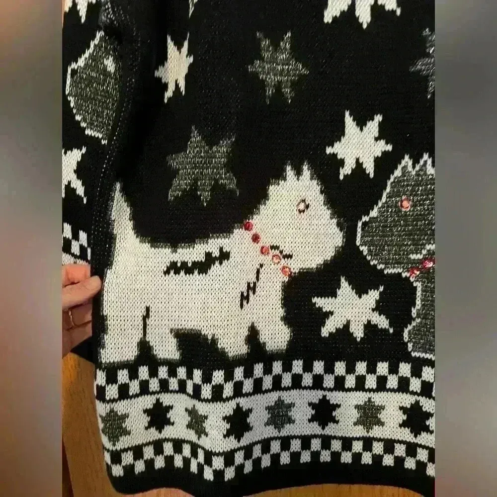 Scotties! Vintage 1980s Fetagetti black/silver metallic Scottish terrier sweater Black Size L - Image 10