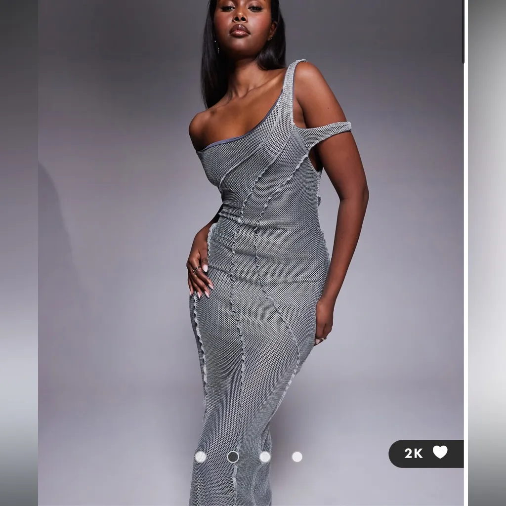 ASOS DESIGN off the shoulder textured maxi dress with seam detailing in silver - Image 2