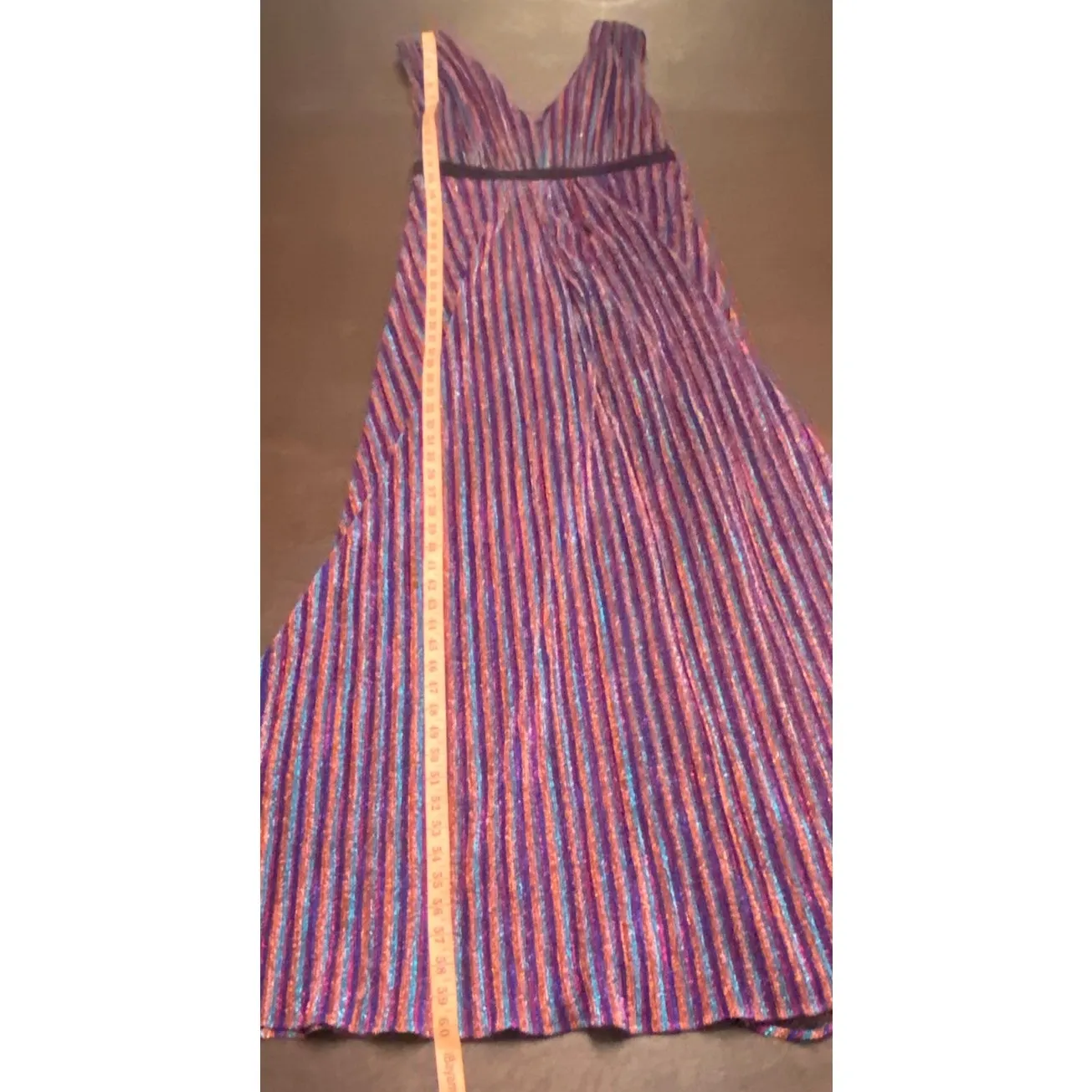 BCBG Holiday Party Dress Metallic Rainbow‎ Pleated Maxi Dress Deep V Neck Medium - Image 4