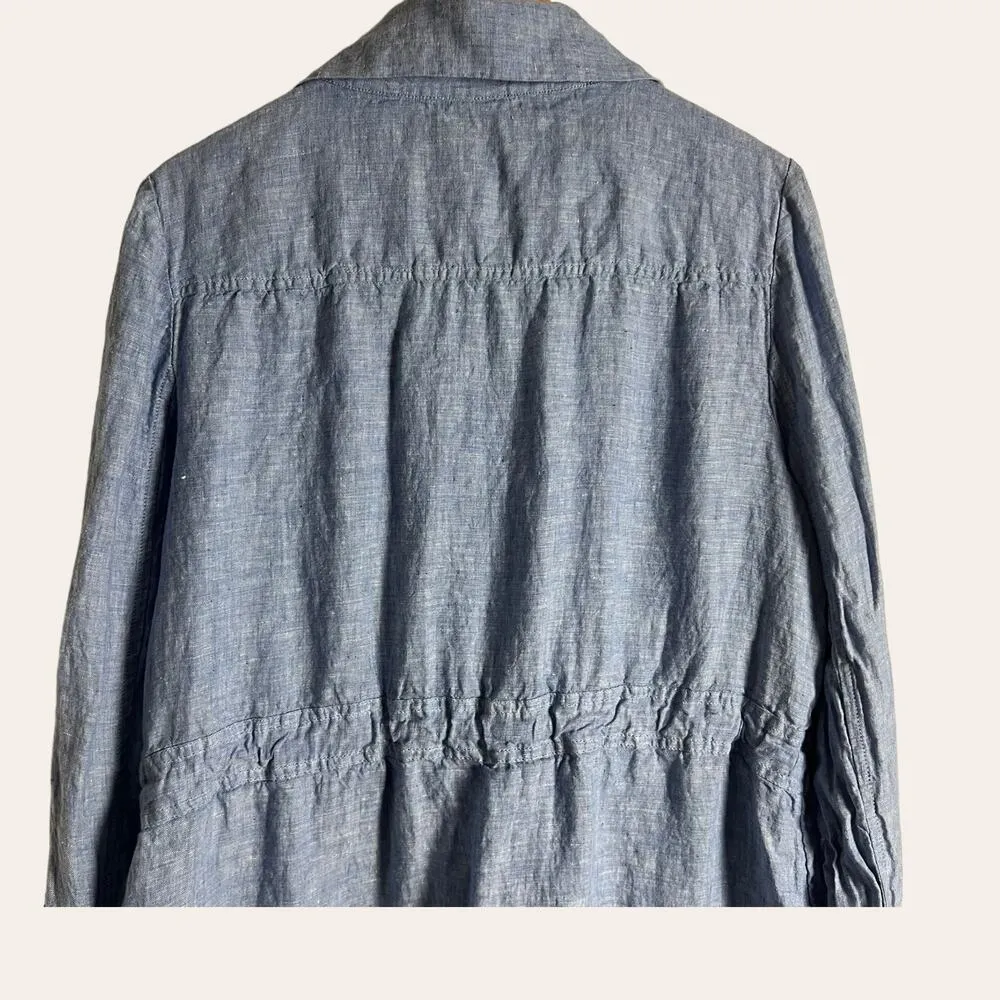 Chico's Chico’s Cross Dye Blue Linen Drawstring Utility Jacket Size L - Image 9