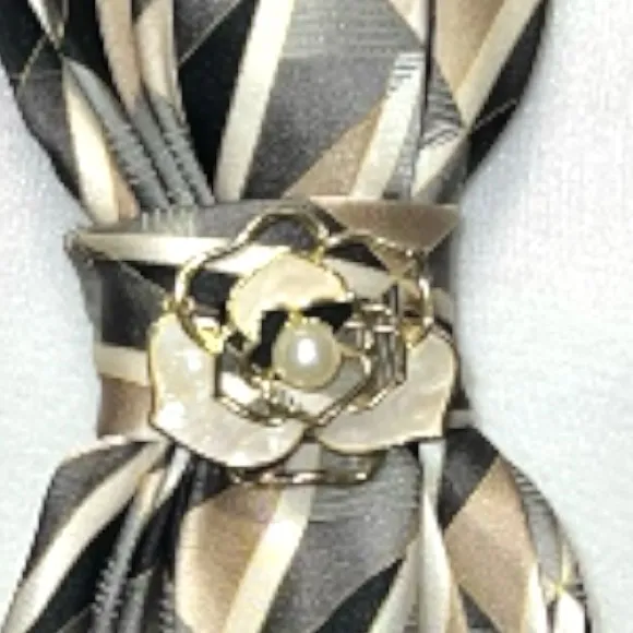 “Dainty Dapper” black, taupe Geometric Tie Necklace Black - Image 3