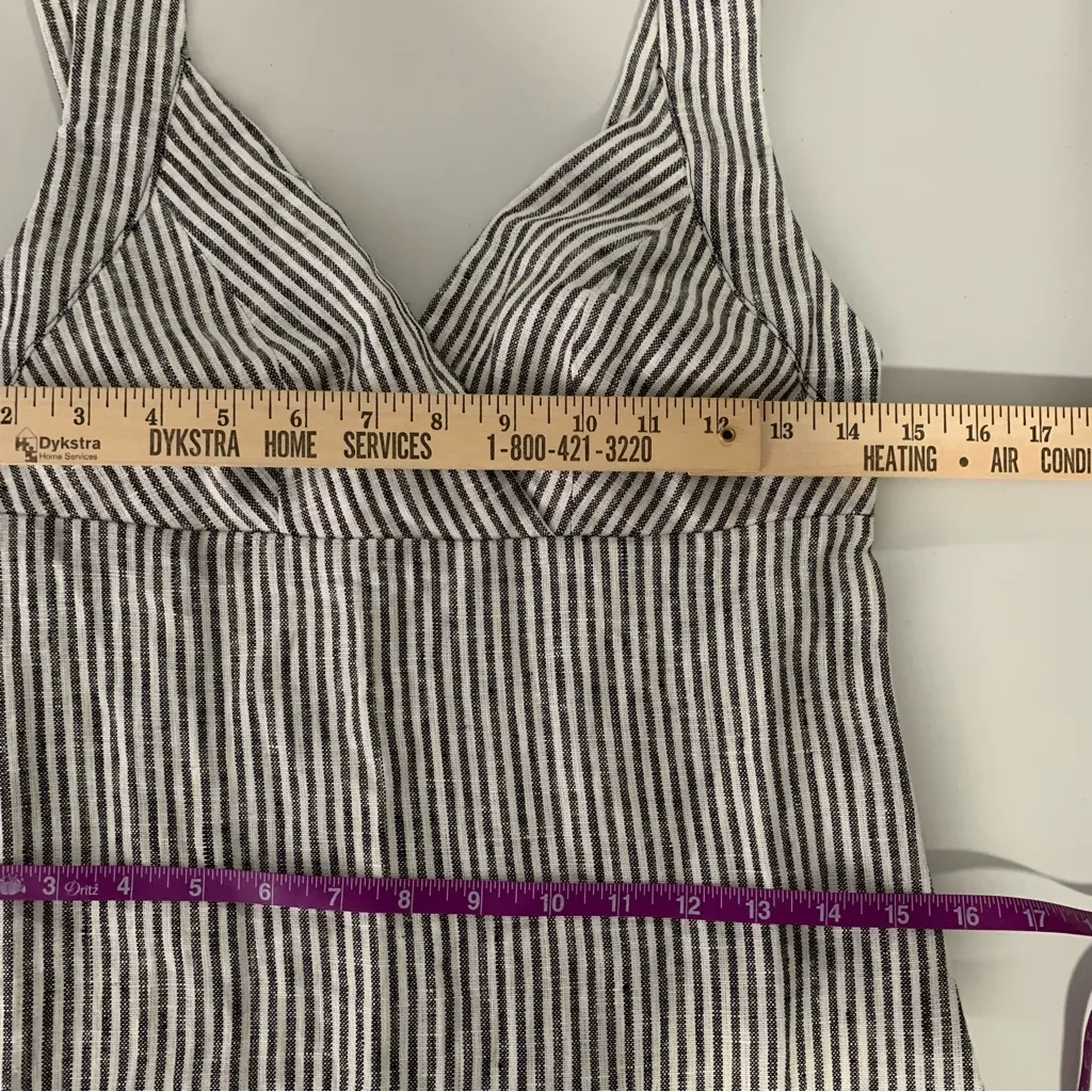 Reformation 2 NEW Allira Linen Dress Vineyard Stripe Slit Cut Surplice Neck - Image 9