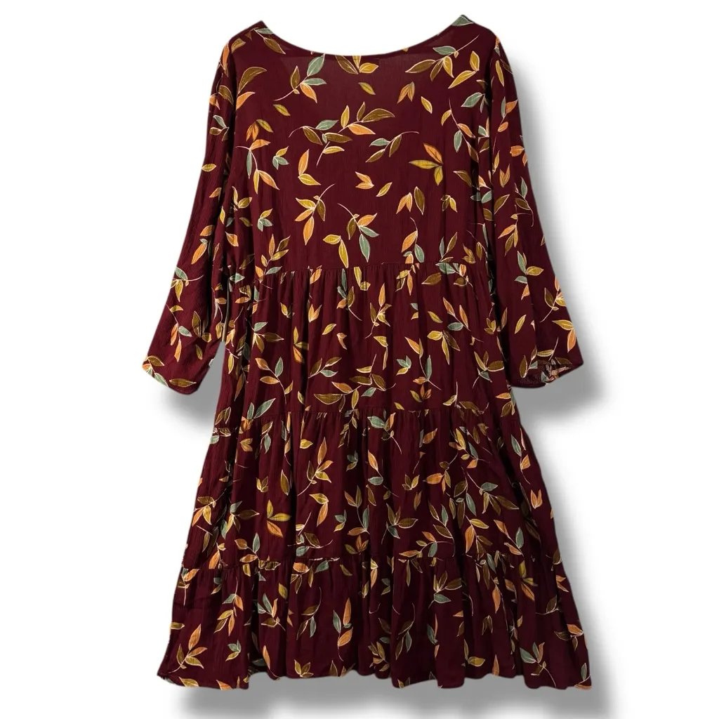 Kiyonna Issy Leaf Print Tiered Tunic Warm Leaf Motif Babydoll Dress 1XL Red Size 1X - Image 9