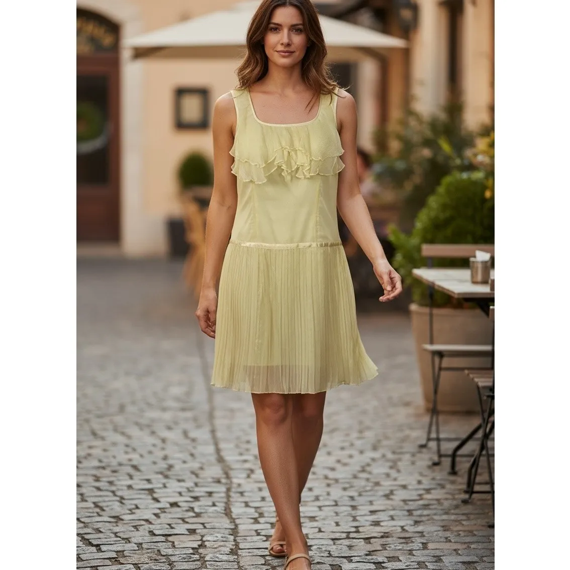 WD.NY Yellow Silk 20s Inspired Sleeveless Flapper Midi Dress Size 8 - Image 10