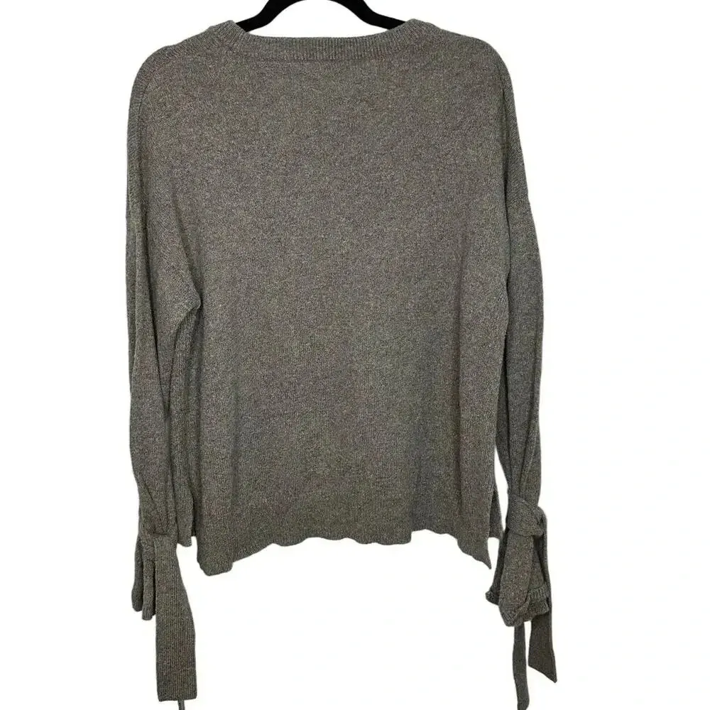 Madewell Cotton Blend Crewneck Sweater Size Large Gray Tie Sleeves Bow Pullover - Image 2