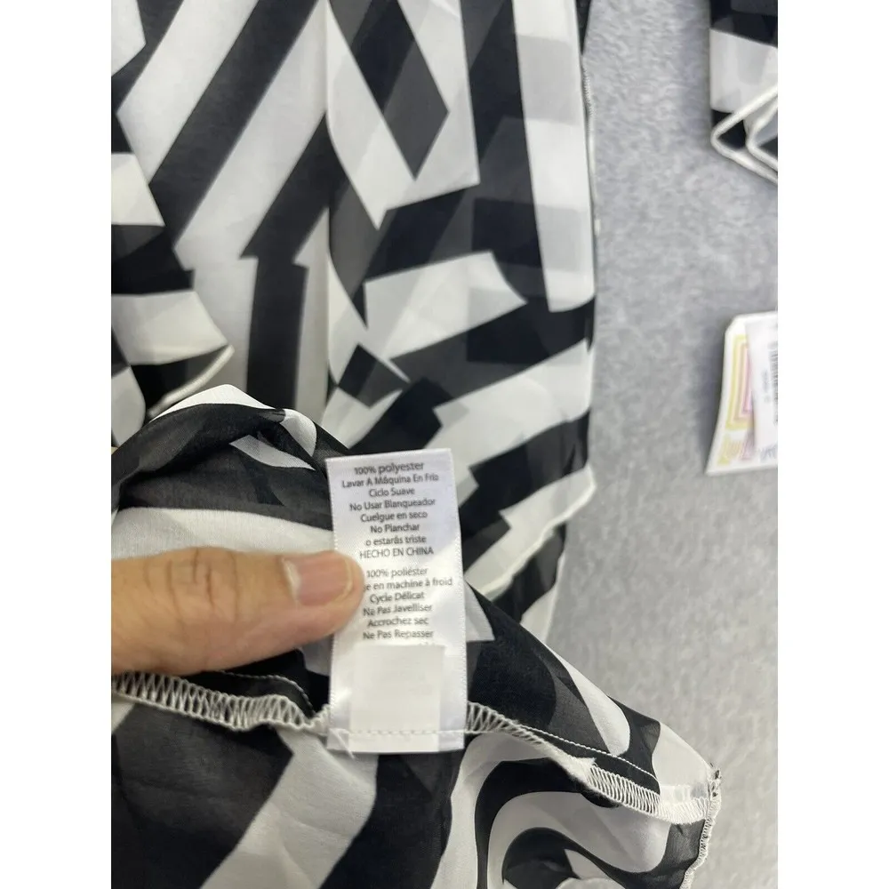 Lularoe Women's Coverup Long Sheer Short Sleeve Abstract Black White Small - Image 5