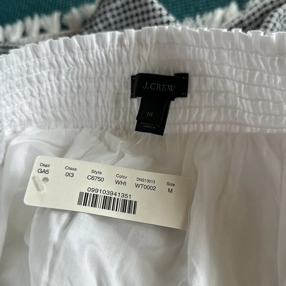 J. Crew White Smocked Pleated Tassel Black Embroidered Boho Mini Skirt NWT M - Image 7