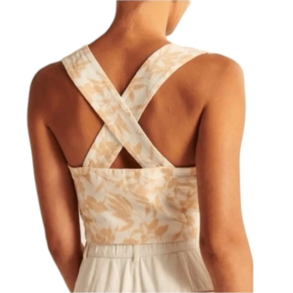 Abercrombie & Fitch Linen Blend Top Vest Sz Medium Floral Print - Image 3