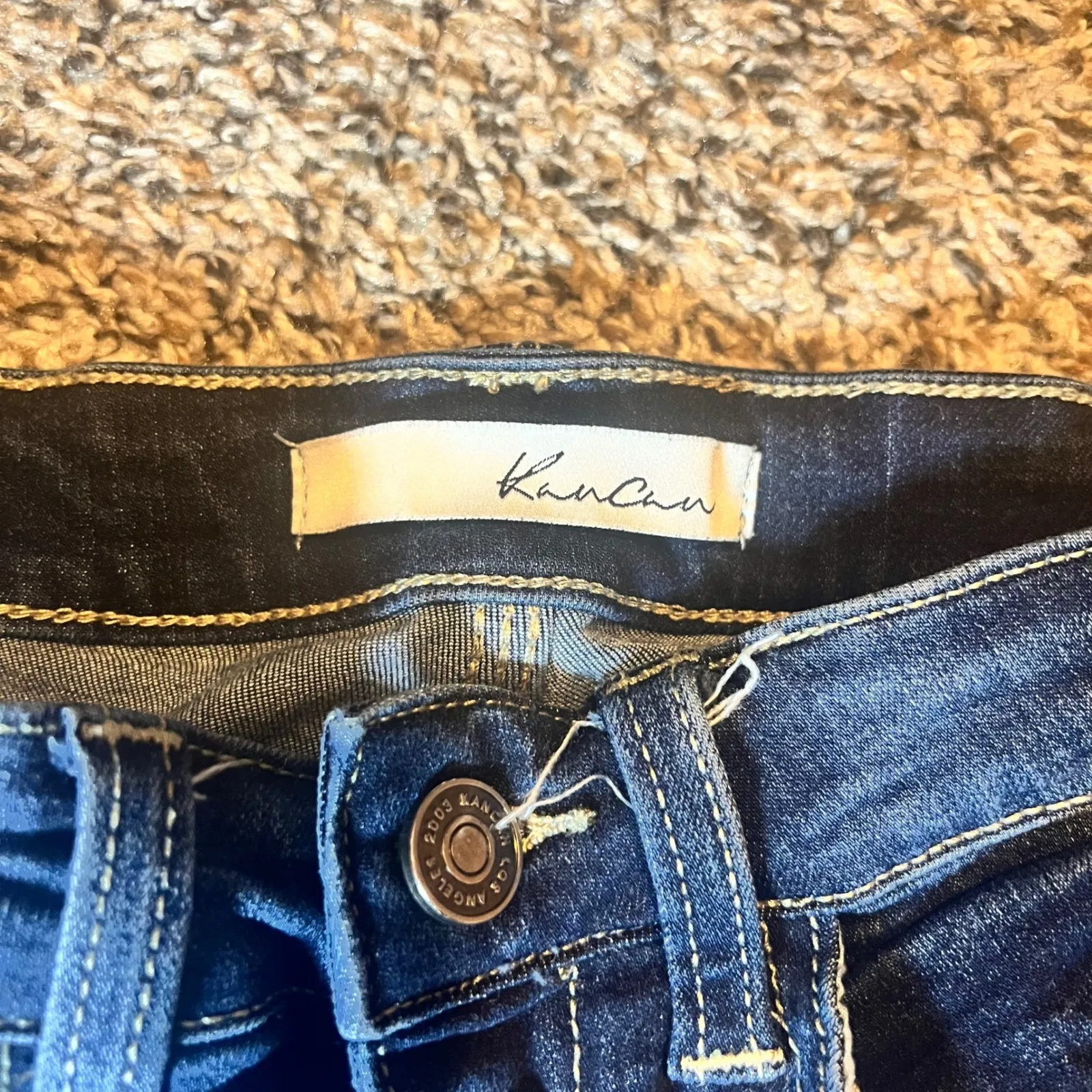 Kancan Womens Dark Wash Distressed Button Fly Skinny Jeans KC6192D Size 23 Blue - Image 3