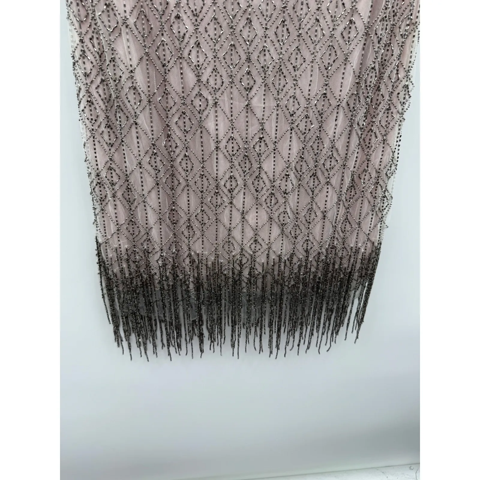 Elie Tahari Beaded Fringe Dress Women's Size 10 Short Sleeve Sheer Overlay - Image 6