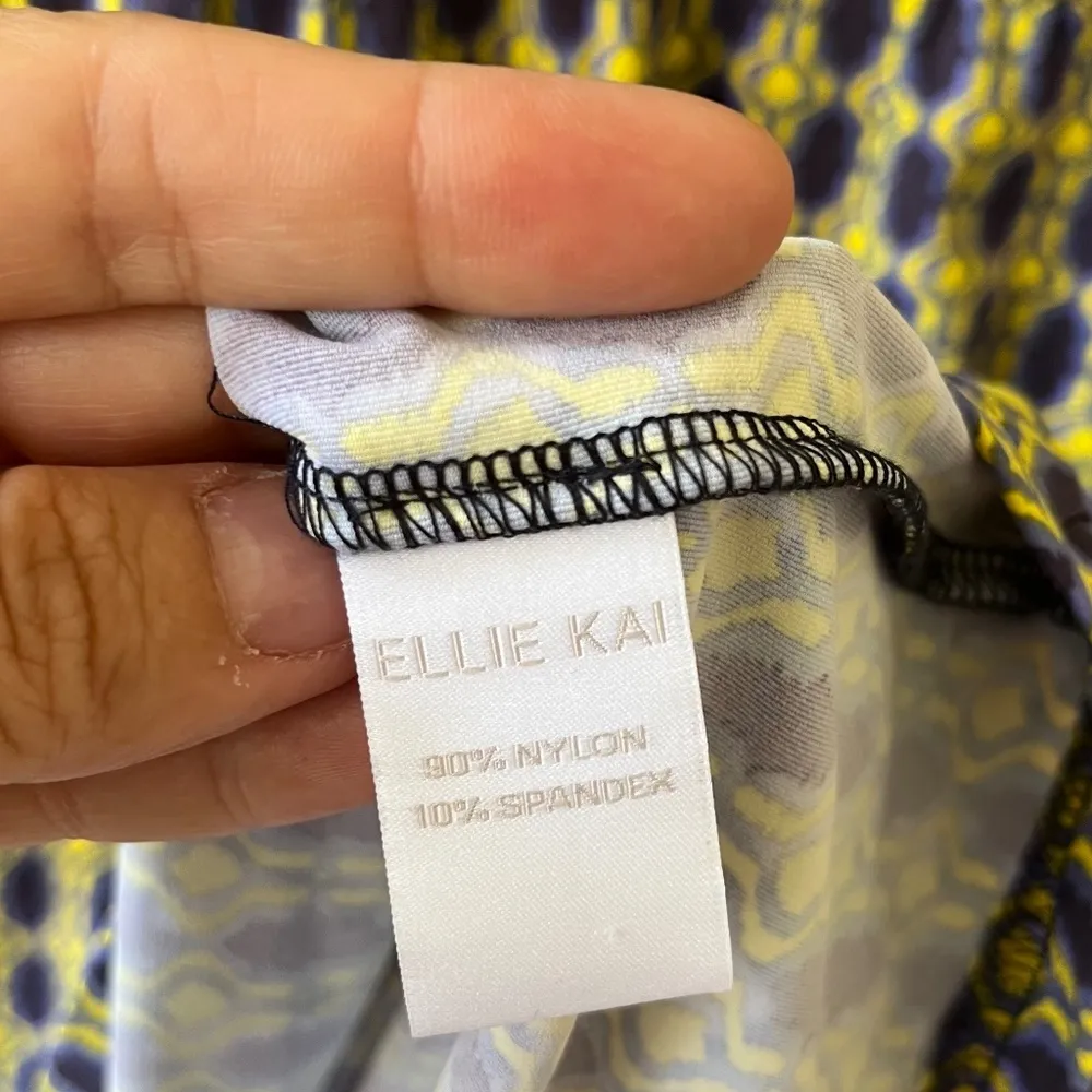 Ellie Kai Sz S Purple Yellow V Neck Midi Dress Geo Print Soft Stretch A Line‎ - Image 8