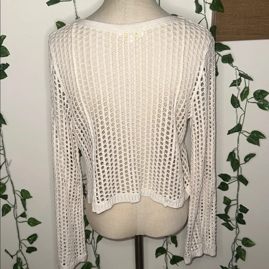 Rebellion Again Cream Colored Open Knit Sweater White - Image 3