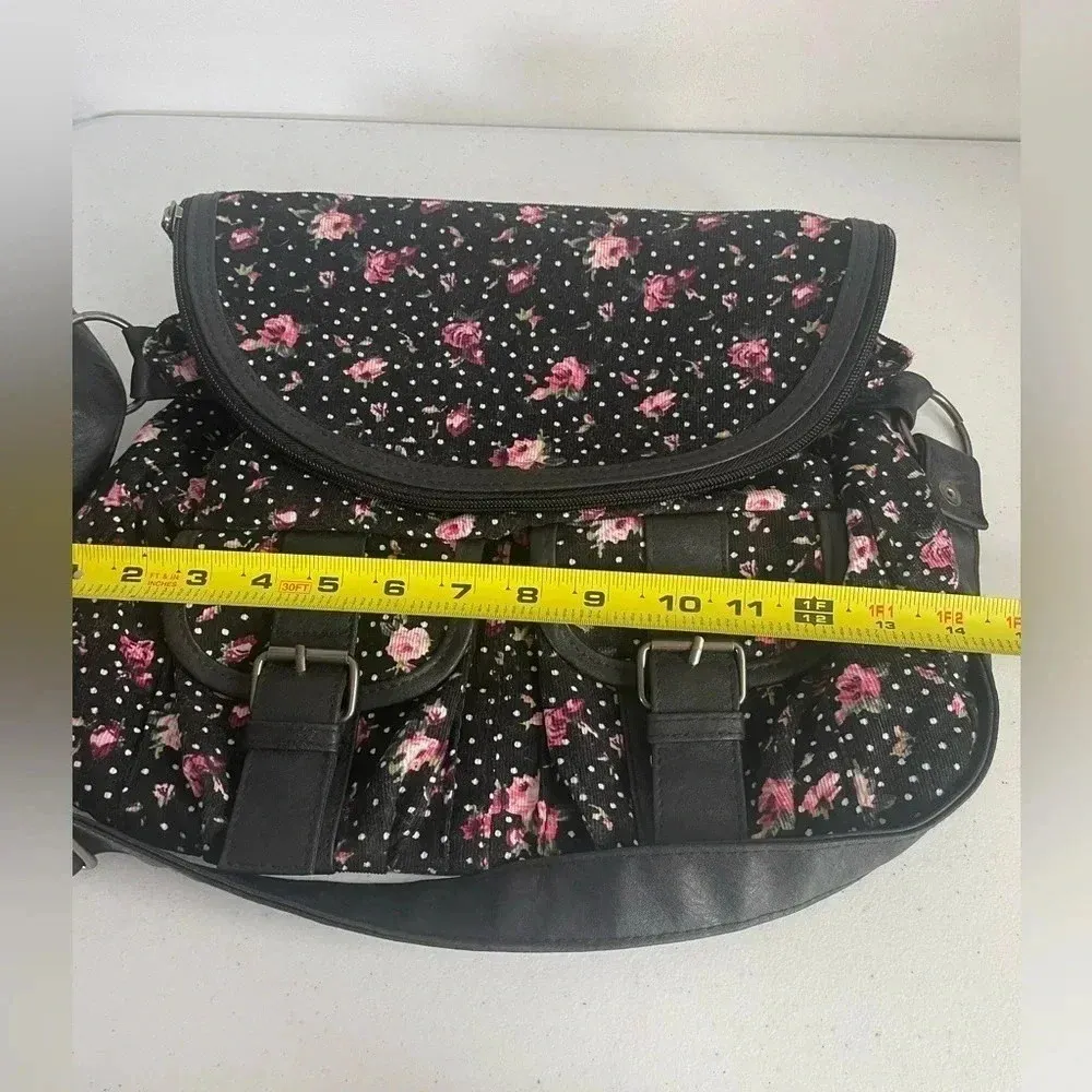 Olsenboye Floral Crossbody Bag Corduroy Black Pink Leather Strap GUC! 0096‎ - Image 8