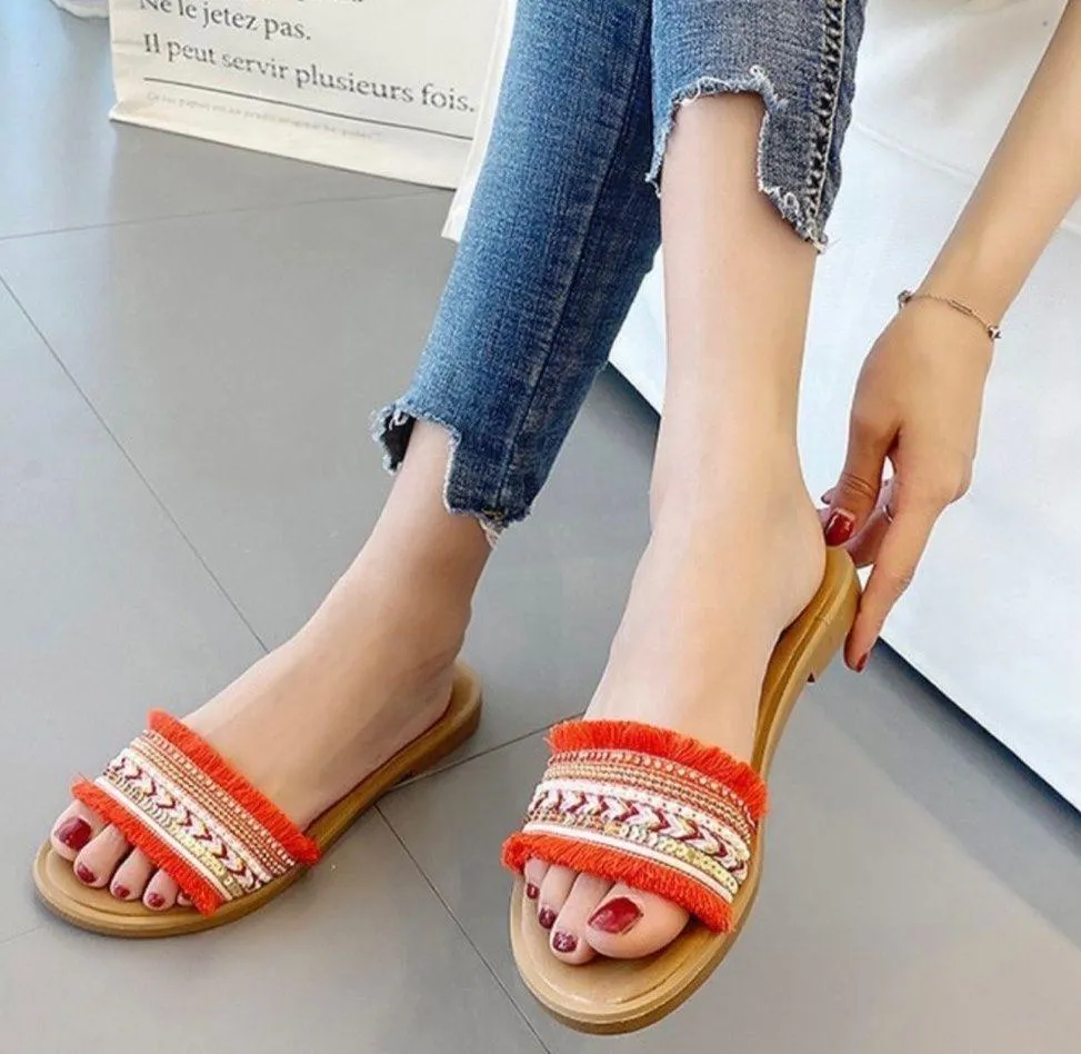 Boho pearl sequin fringe sandals 8.5 - Image 2