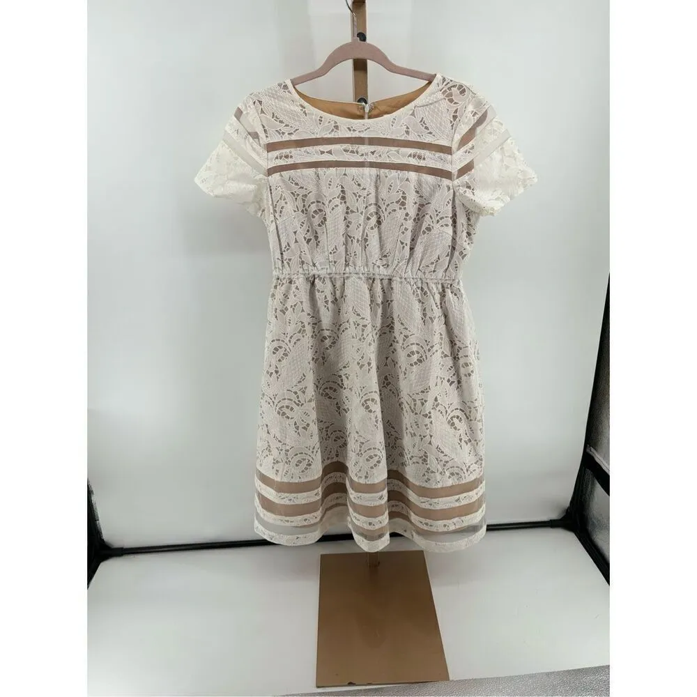 Motherhood Maternity white lace short pleated dress size small - Image 8