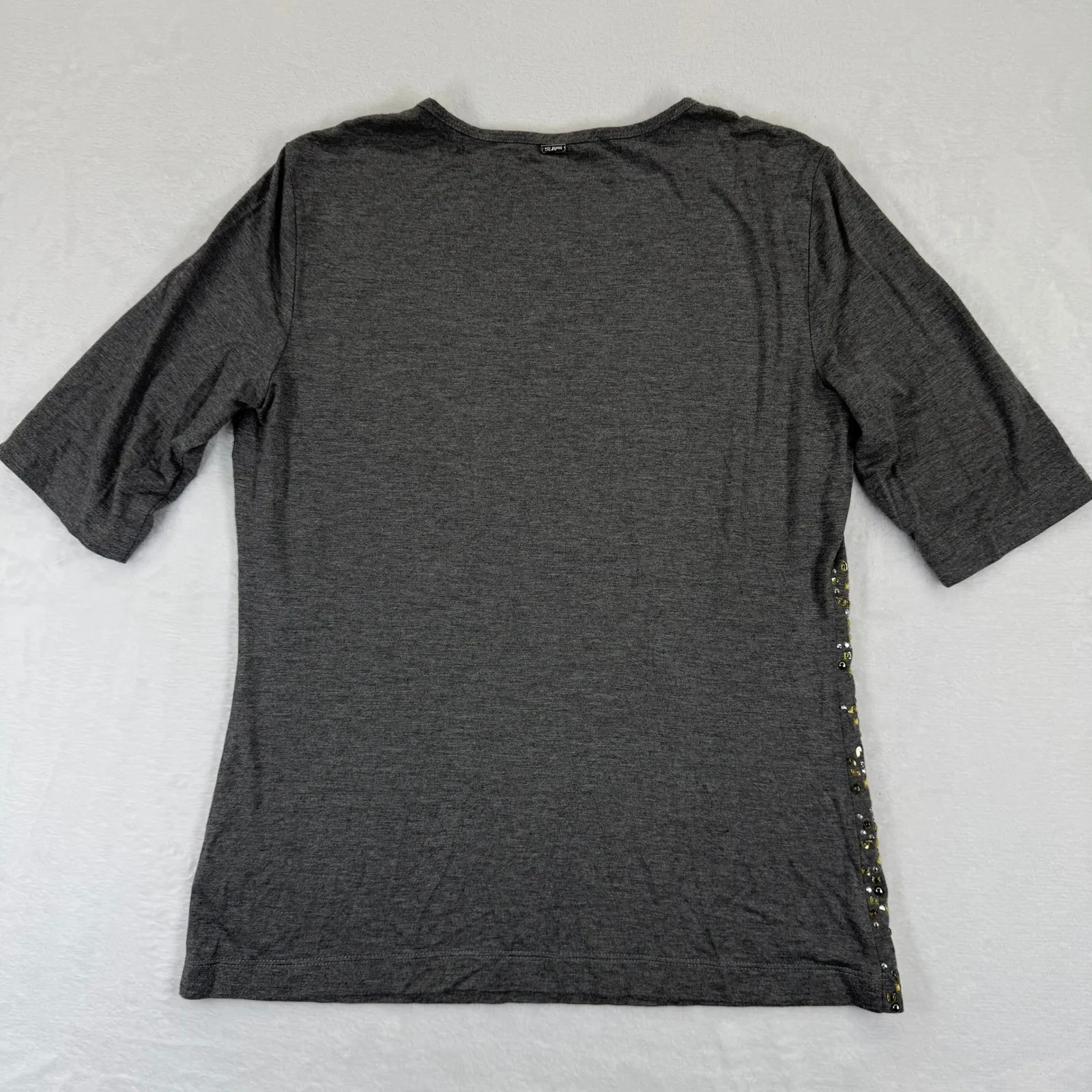 St John Gray Sequin Embellished 3/4 Sleeve Top Women Size M - Image 8