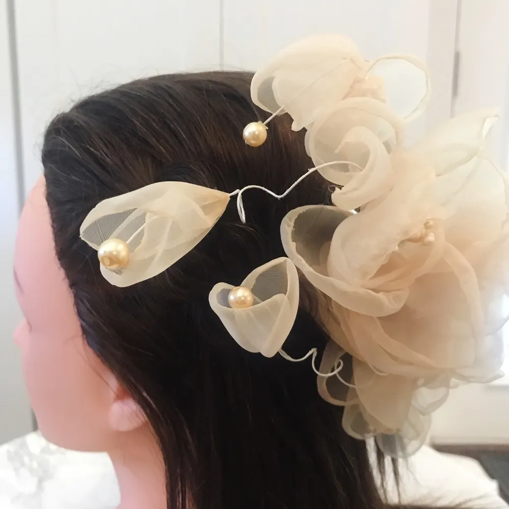 Bridal Wedding Prom Birthday Cream Large Chiffon Floral Hairpins Headpiece - Image 4