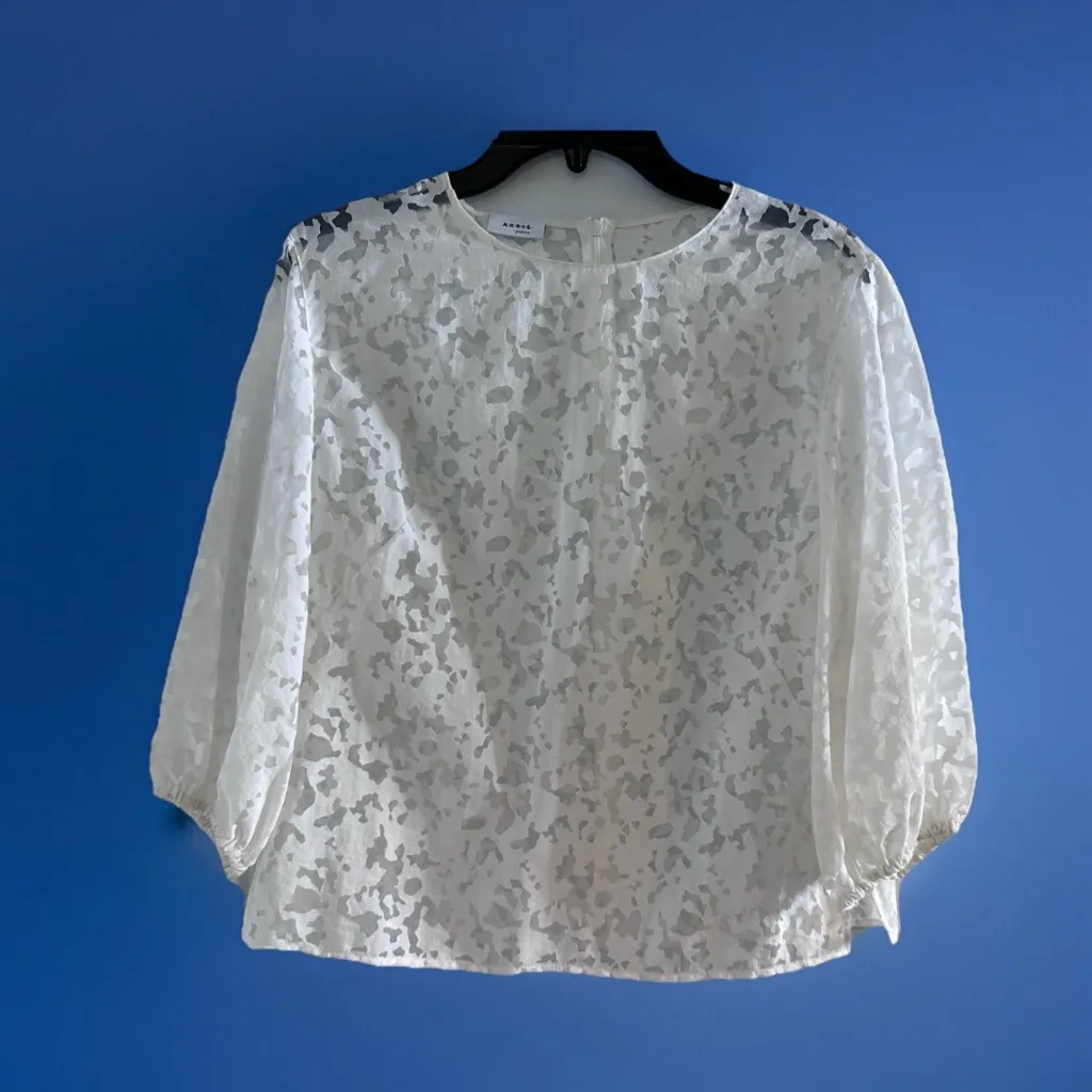 New Akris punto Puff-Sleeve Blouse Kaleidoscope Organzino Detail. Size 10 $695 - Image 3