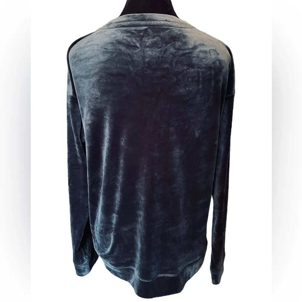 Muk Luks Gray Fleece Long Sleeve Comfy Casual Loungewear Pullover Sweater Top - Image 4