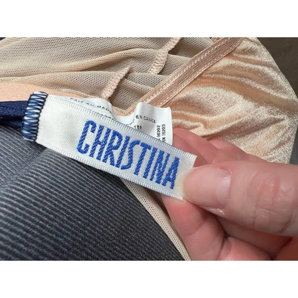 Christina one piece swimsuit Vintage textured waves square neck navy - Image 8