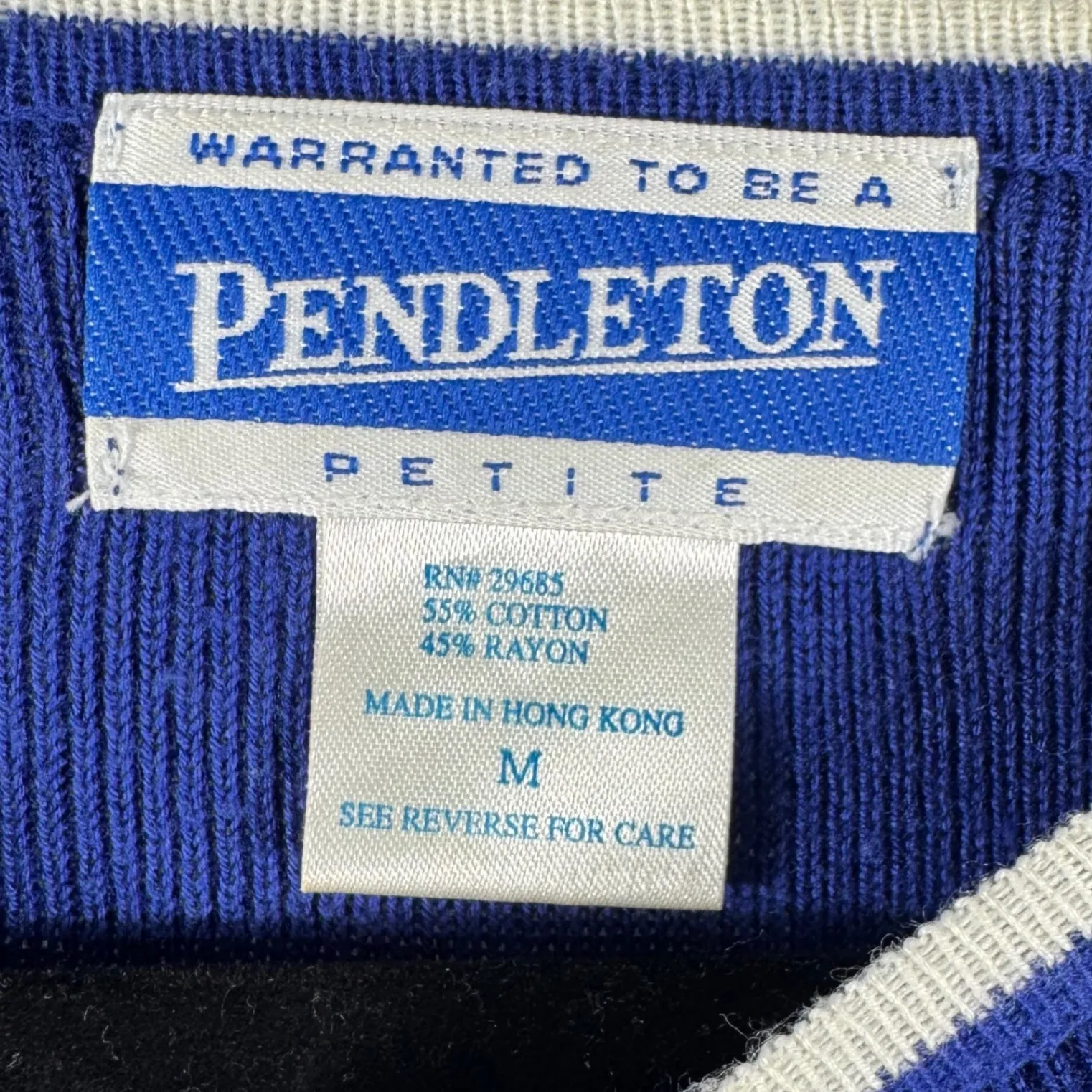 Pendleton Petite Womens Top Blue White Trim Short Sleeve Knit Blouse Medium - Image 2