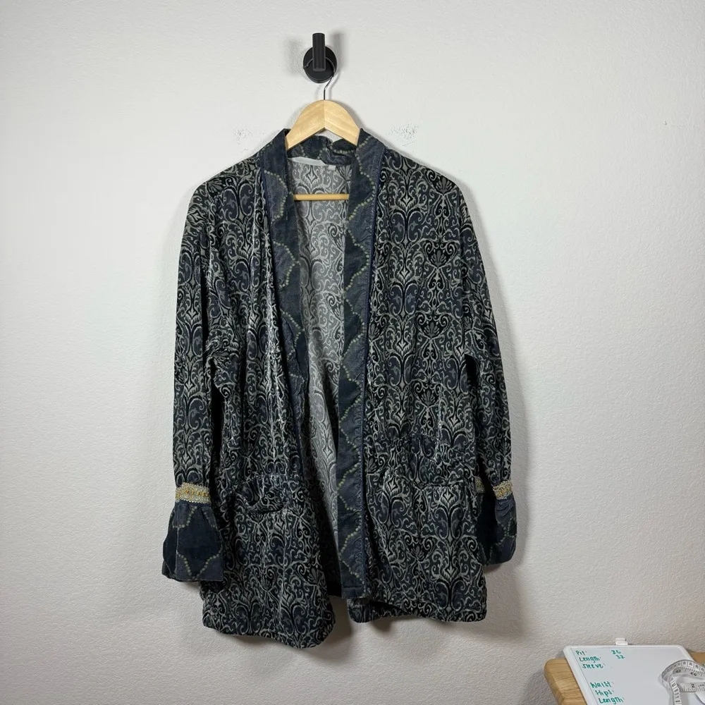 Soft Surroundings Women’s Aurora Velvet Burnout Kimono Cardigan Blue Multi 1X - Image 2