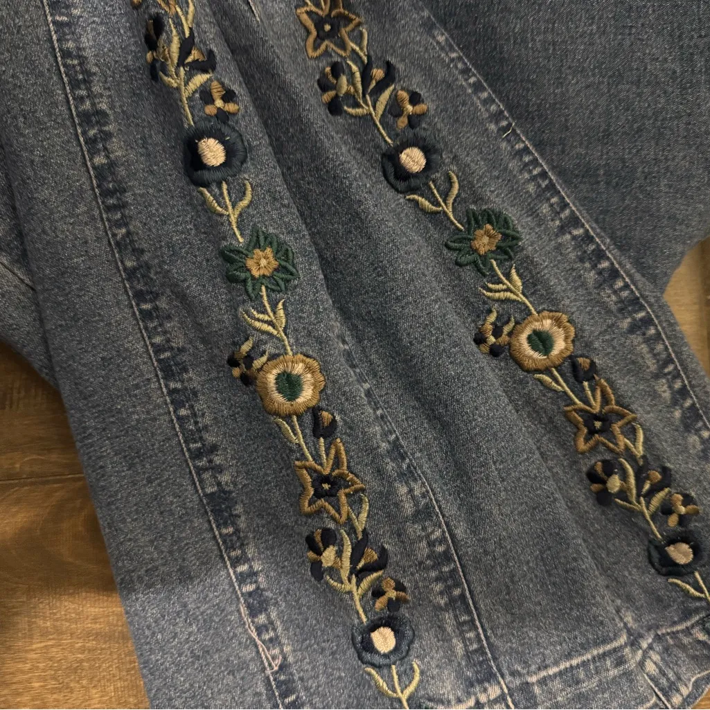 DENIM & CO Embroidered Blue Women Jeans Size L Hippie Floral Festival Boho - Image 13