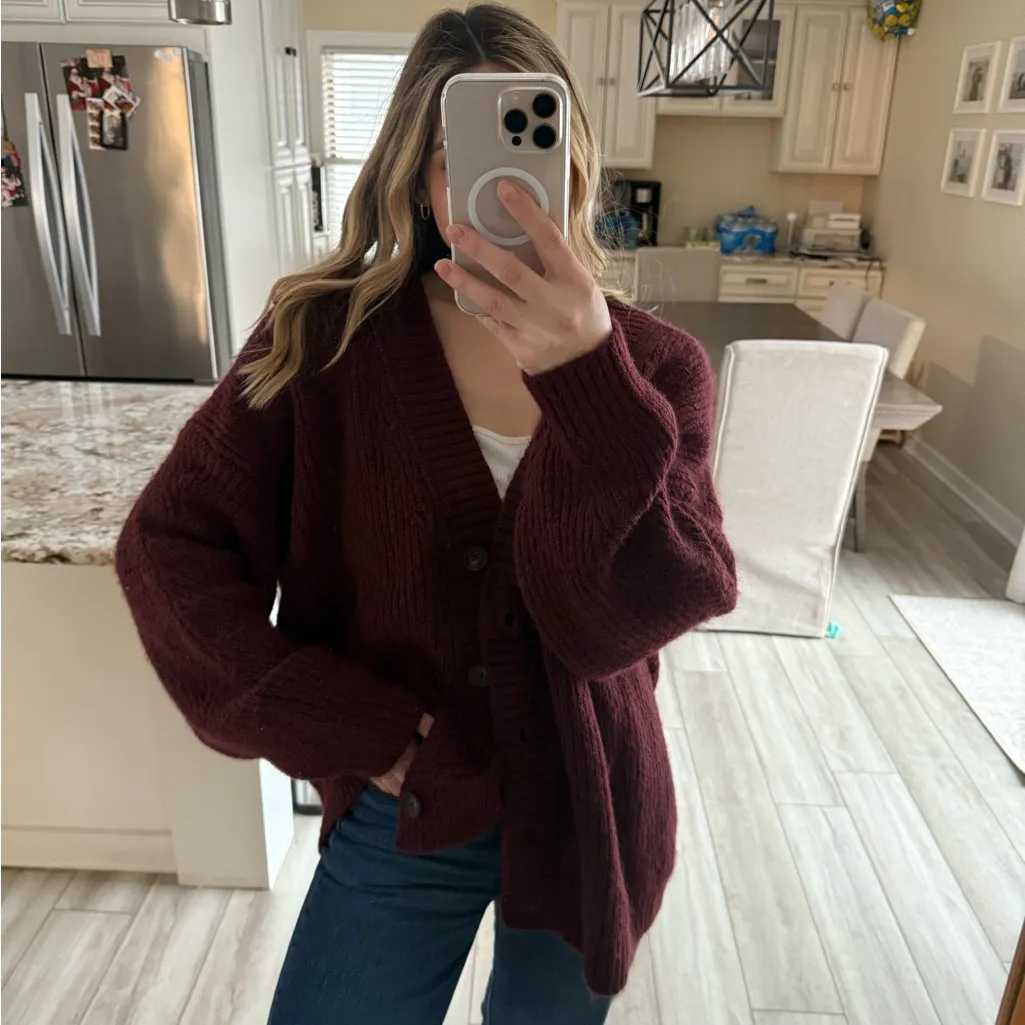 Old Navy Cozy Shaker Knit Cardigan Burgundy Size XXL - Image 2