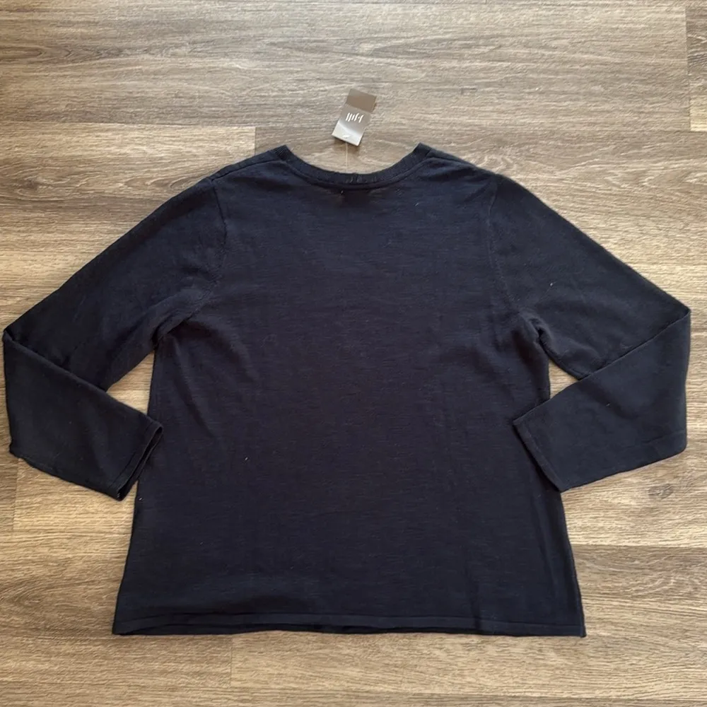 J. Jill Women’s Petite Linen Cotton Blend Long Sleeve Shirt Casual Navy Top L - Image 2