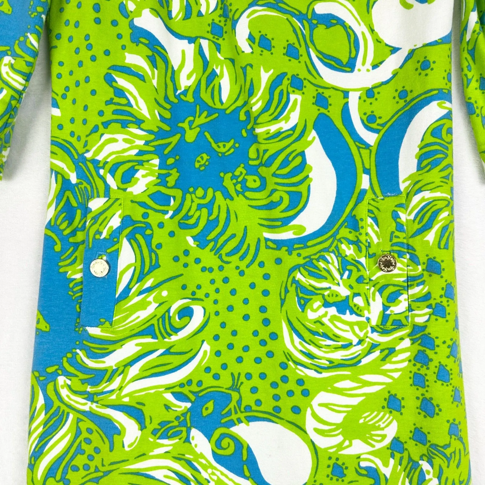 Lilly Pulitzer Charlene Dress Size Small Limeade Lion Pockets 3/4 Sleeve Vacay - Image 5