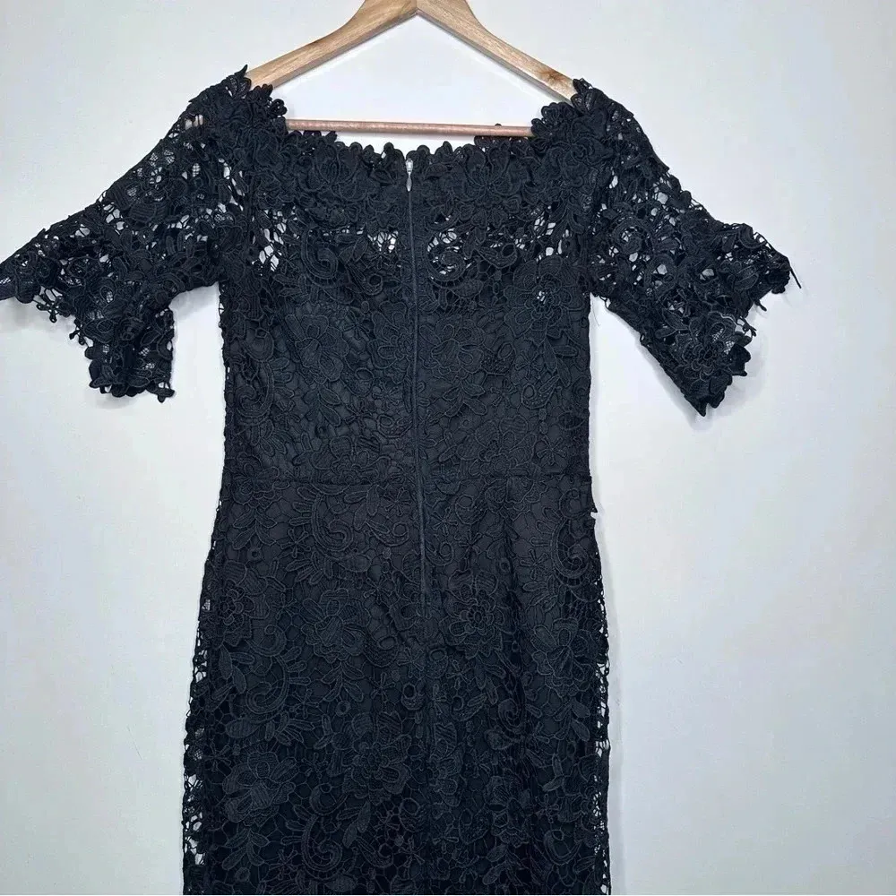 Paper Dolls London Black Off The Shoulder Frill Sleeve Crochet Lace Maxi Dress Size 6 - Image 10