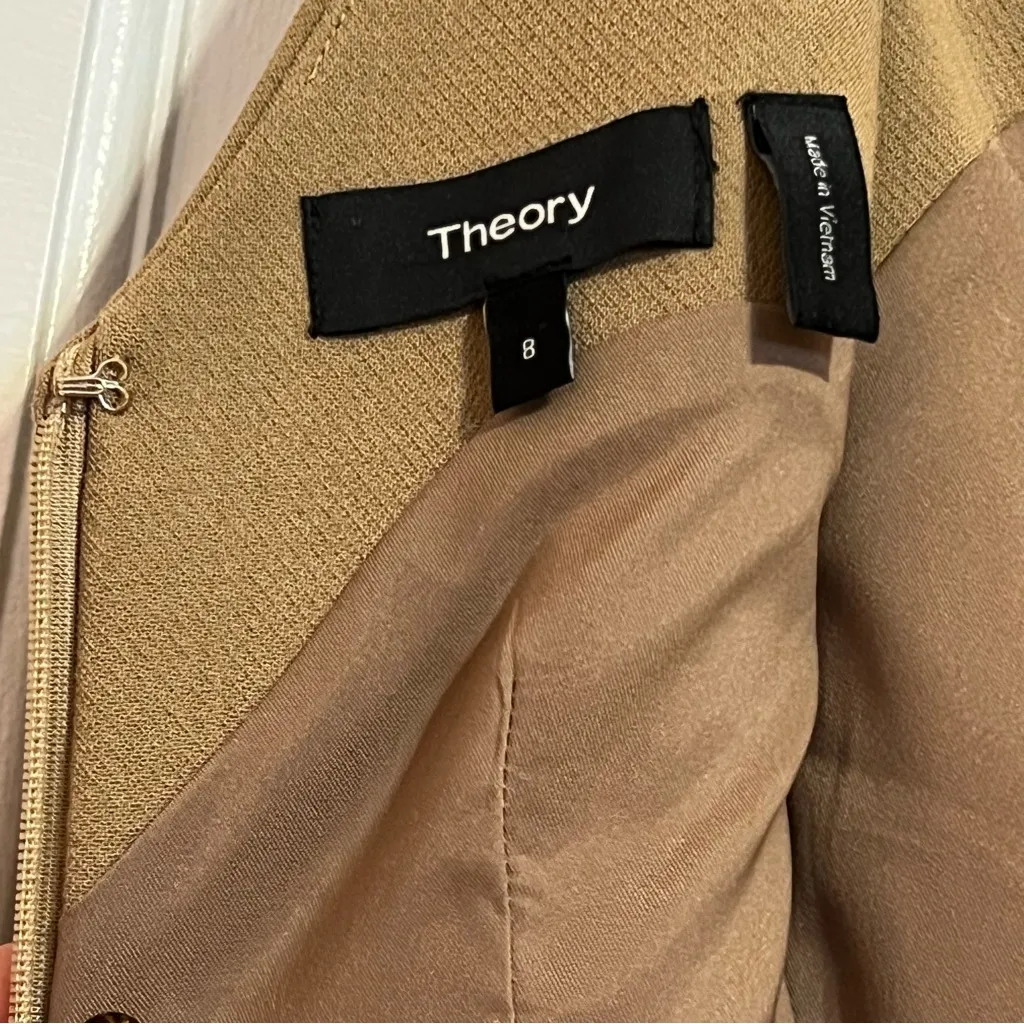 #158 THEORY DOUBLE-FACED POLISHED DRESS IN GRAHAM CAMEL BROWN DRESS SIZE 8 - Image 7