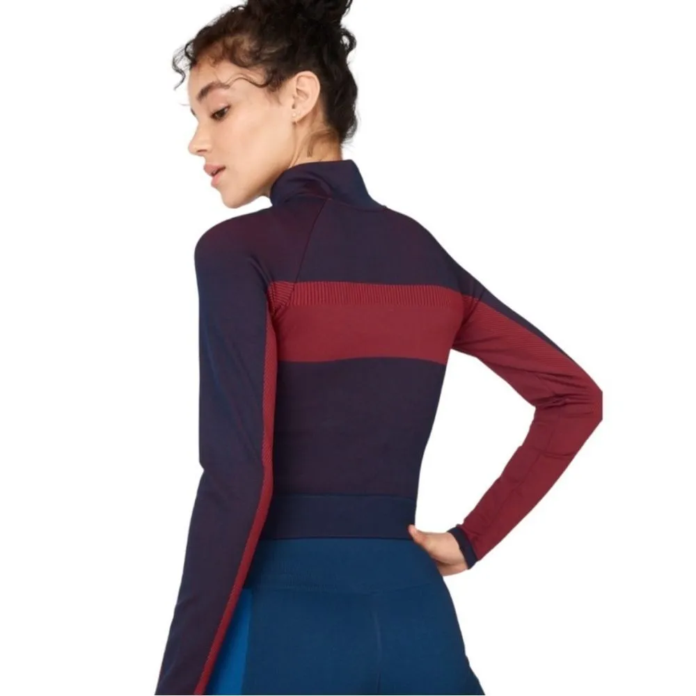 Fabletics Tory Cropped Seamless Jacket in Deep Navy / Haute Red / Lake Small - Image 2