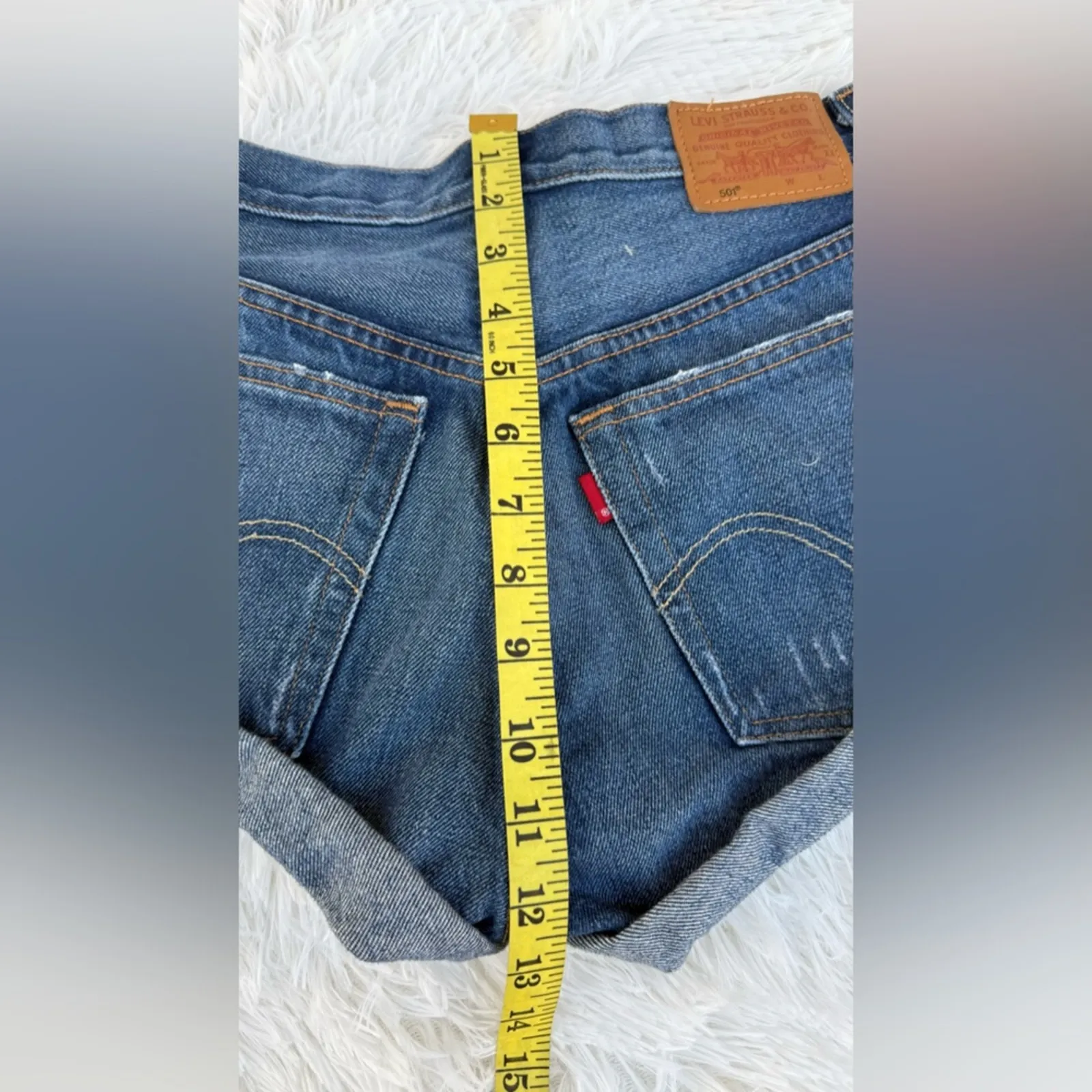 Levi’s Premium  501 High Rise Denim Shorts W25 Distressed Raw Hem Cutoff - Image 7