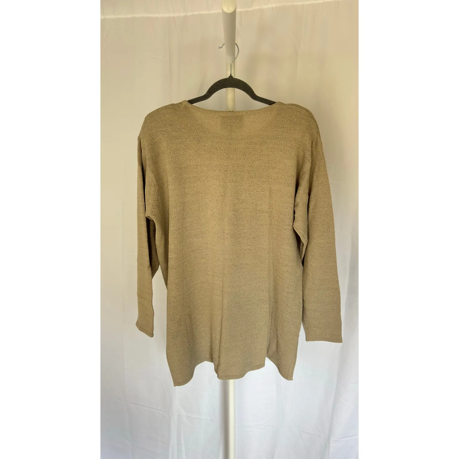 EXPRESS Tricot Knit Sweater Taupe Long Sleeve Crew Neck Women's M - Image 6