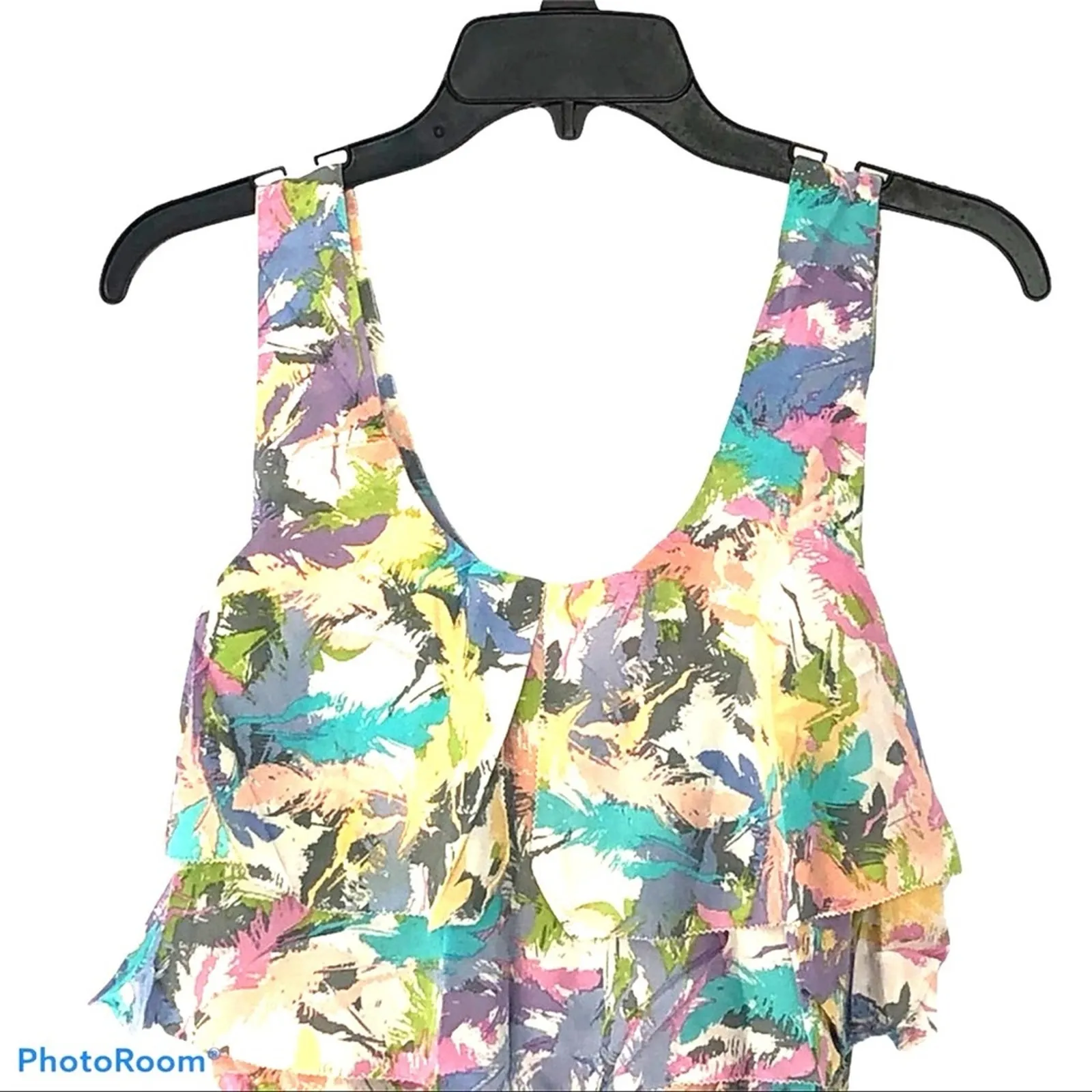 R•89 Watercolor Silk Ruffle Romper Pastel NWOT Size S Pink - Image 4