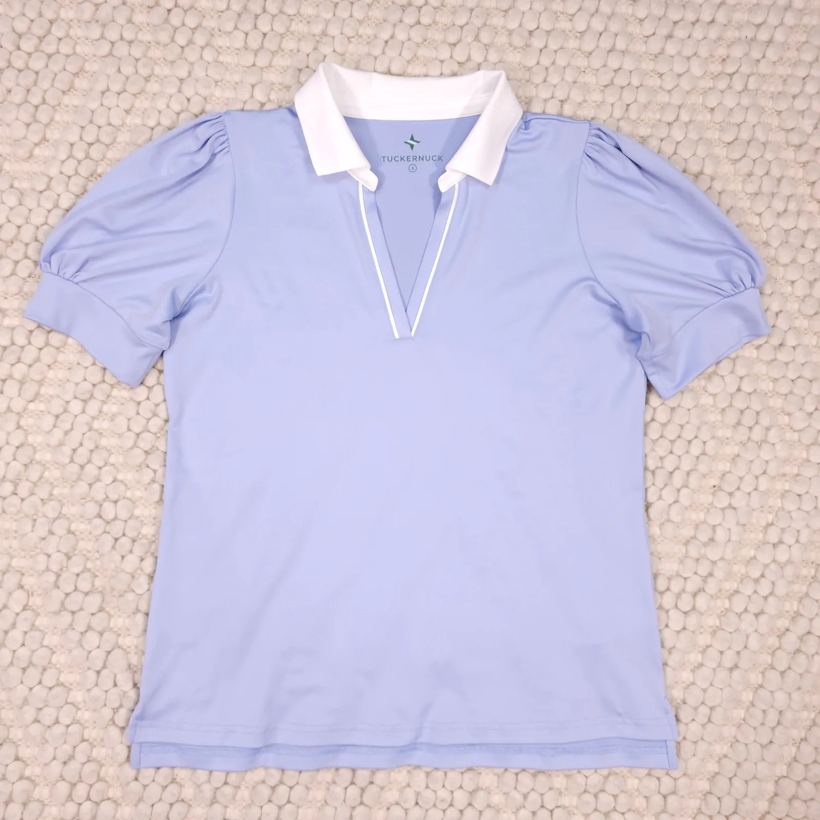 Tuckernuck Caroline Puff Sleeve Performance Jersey Polo Light Blue Small - Image 5
