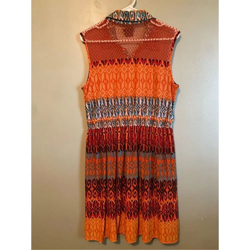 Gabby Skye Orange & Blue Printed Sleeveless Fit & Flare Mini Dress 12 - Image 6