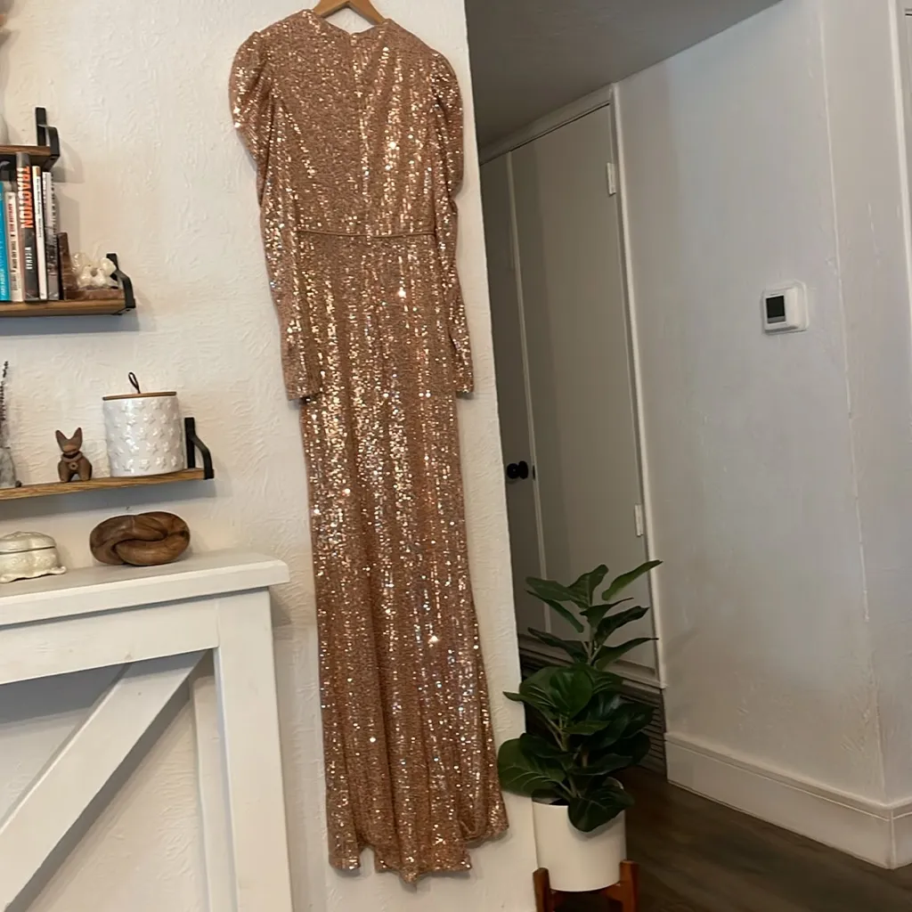 NWT Mac Duggal Rose Gold Sequin Long Sleeve Dress Size 4 - Image 6