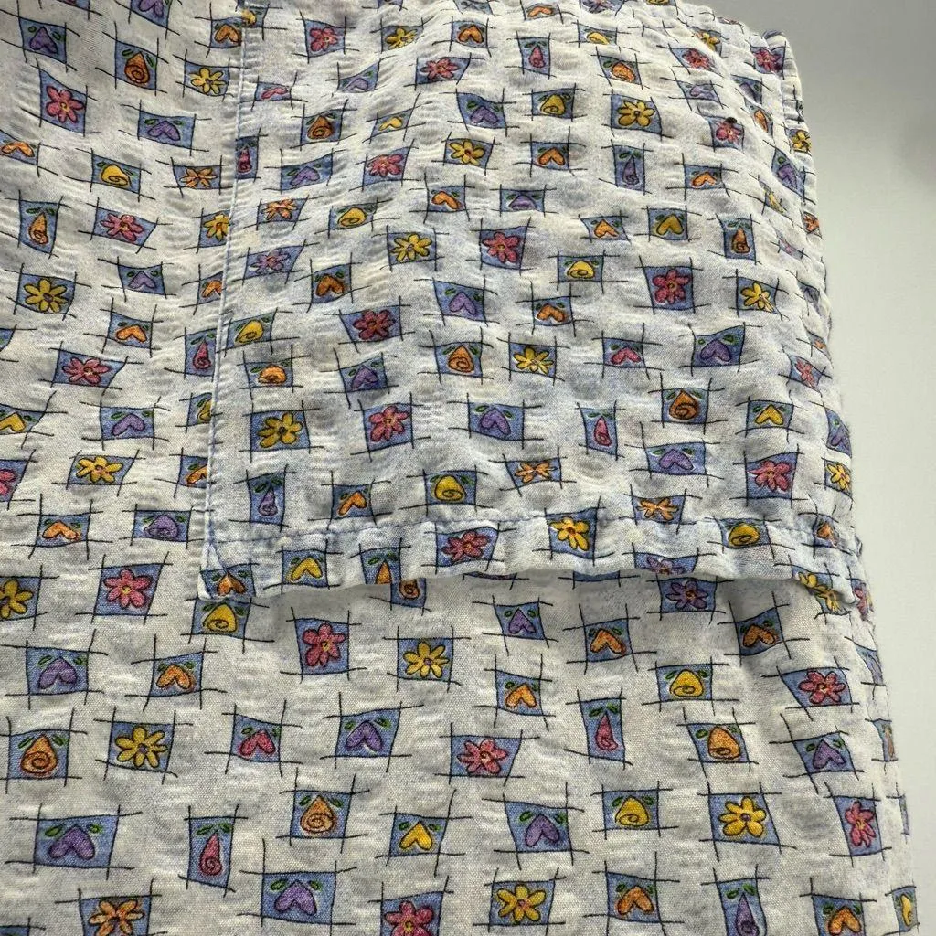 Vintage SB Fashion Scrubs Snap Scrub Top Light Blue Flower Heart Size Small EUC - Image 3