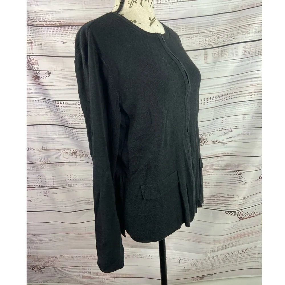 Vintage Talbots Zip Up Cardigan Women M Long Sleeve Black Pockets Cotton Stretch - Image 3