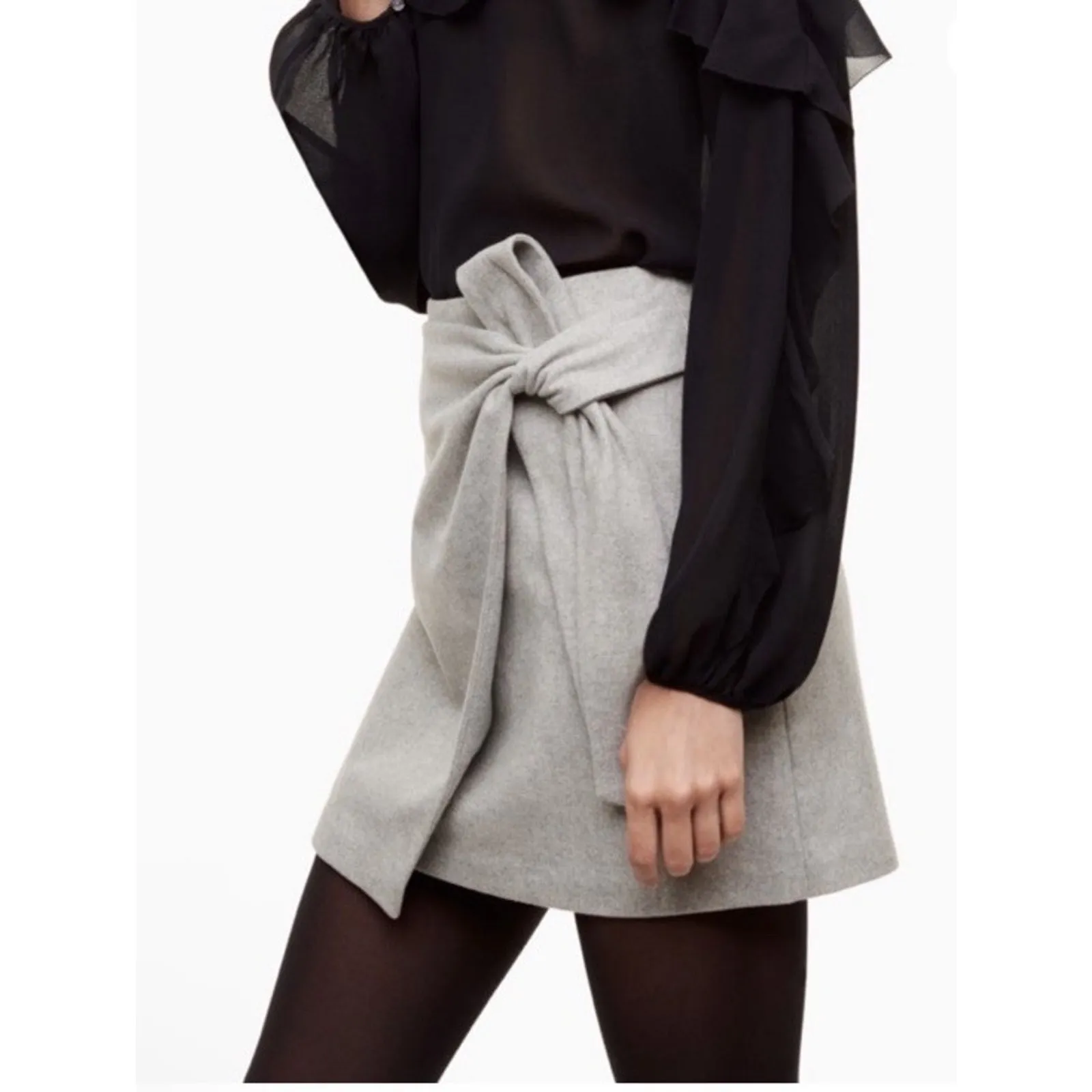 Aritzia Wilfred Front Tie Wool Cashmere Blend Skirt Light Grey Size 2 Gray - Image 2